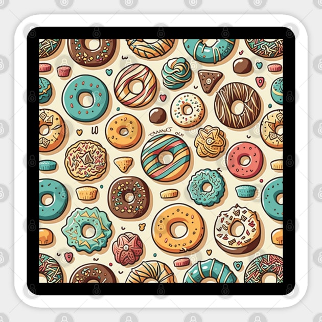 Donuts Pattern Line Drawing Colorful, Birthday Gift ideas for Donuts Lover Sticker by Pezzolano